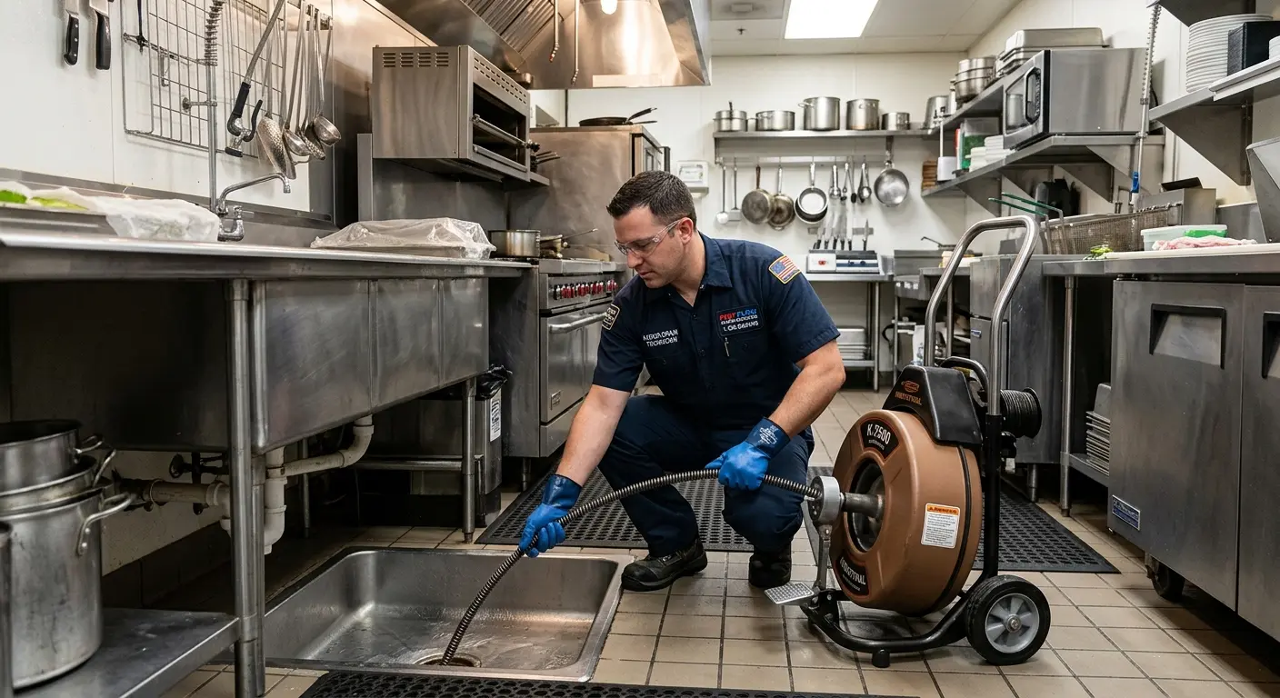 Commercial drain cleaning service in a restaurant kitchen in Gainesville